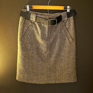 Carol Little Women's Size 6 Brown Herringbone Tweed Pencil Skirt Belted
